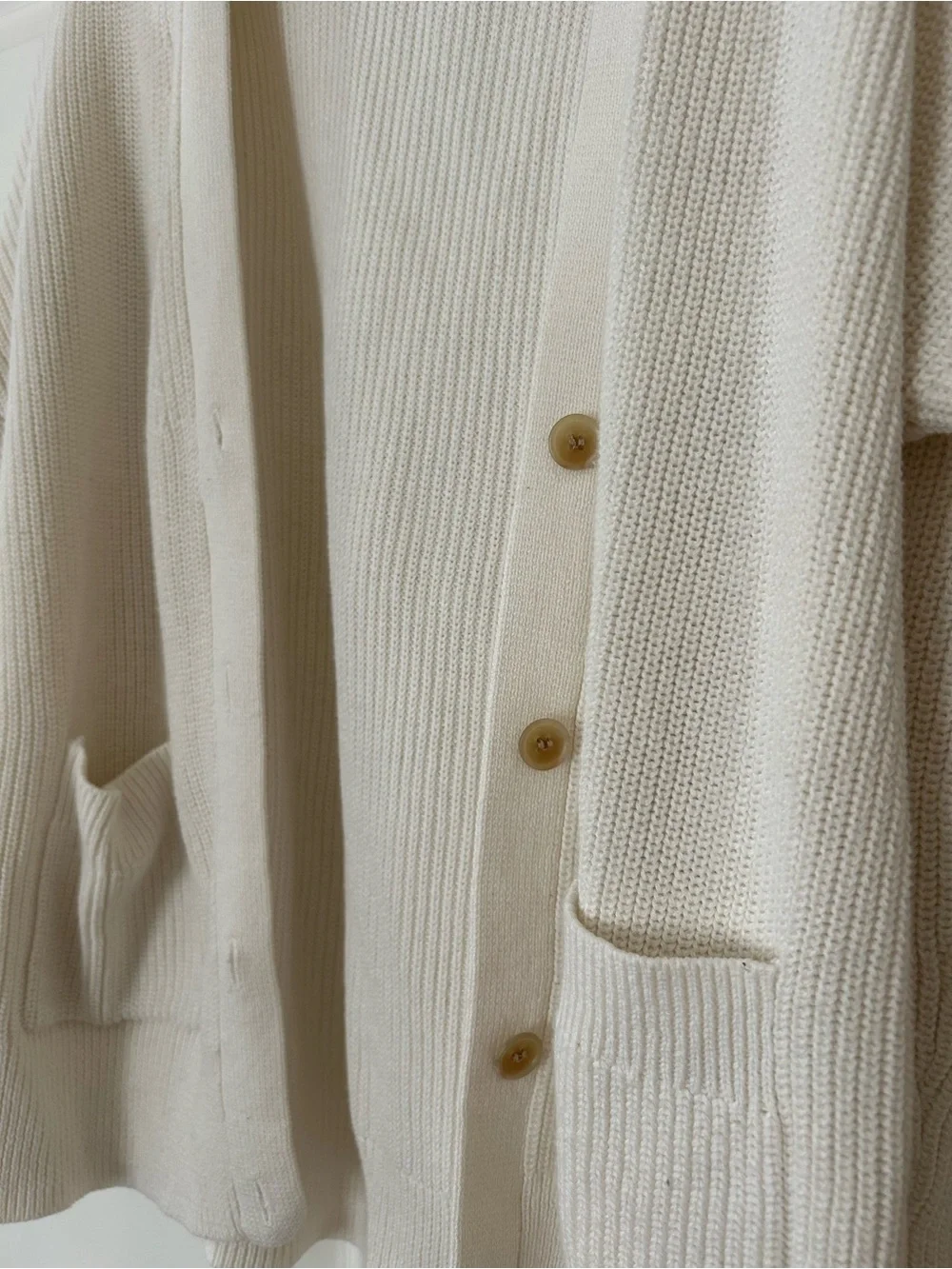 J. Crew Ivory Ribbed Button-Up Cardigan with Pockets